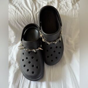 Black Crocs Classic Crush with Silver Spike Chains